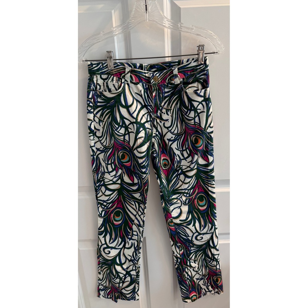 Lilly Pulitzer Women's Colorful Feather Patterned Cotton Blend Pants Size 12
